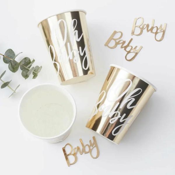 Oh Baby! Gold Baby Shower Cups 8Pk  |   Party Cups