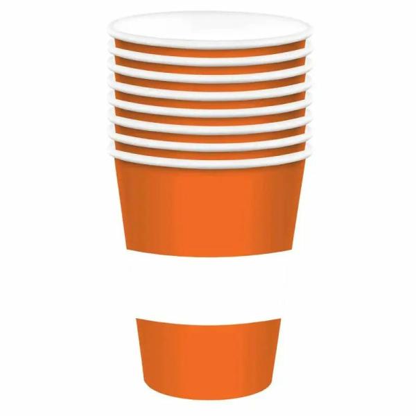 Orange Construction Paper Cups 266Ml 8Pk  |   Party Cups