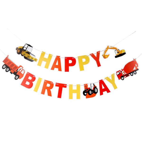 Orange Construction Themed Happy Birthday Paper Banner  |   Party Banners