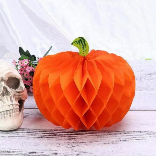 Orange Halloween Pumpkin Honeycomb Decorations  |   Honeycomb Balls