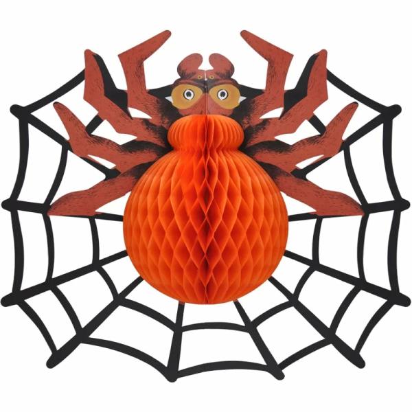 Orange Spooky Halloween Spider Paper Honeycomb  |   Honeycomb Balls