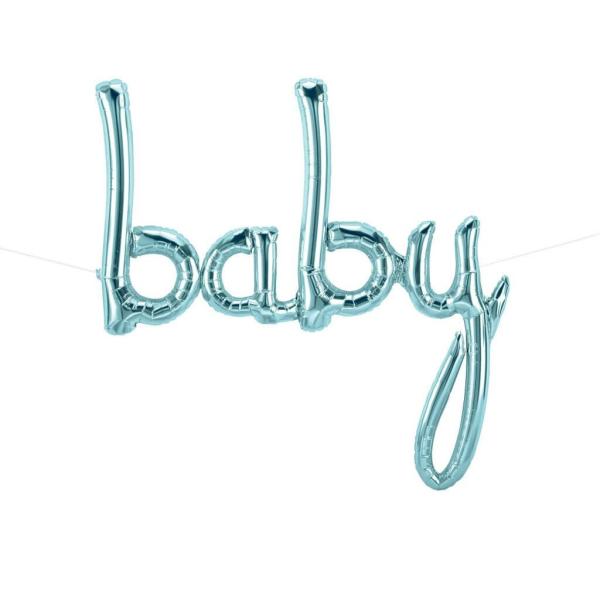 Pastel Blue ‘Baby’ Script Baby Shower Foil Balloon  |   40-Inch Numbers