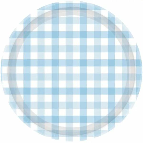 Pastel Blue Gingham Paper Plates 17Cm 8Pk  |   Party Plates