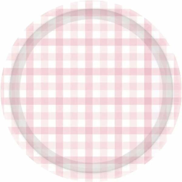 Pastel Pink Gingham Paper Plates 23Cm 8Pk  |   Party Plates