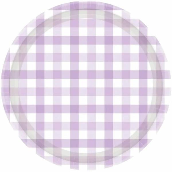 Pastel Purple Gingham Paper Plates 17Cm 8Pk  |   Party Plates