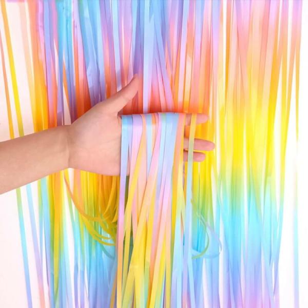 Pastel Rainbow Tinsel Fringe Backdrop Foil Curtain  |   Foil Curtains