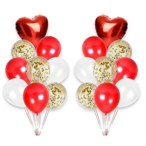 Pearl White Gold Confetti Red Heart Balloon Bouquet 18Pk  |   Balloon Bouquets