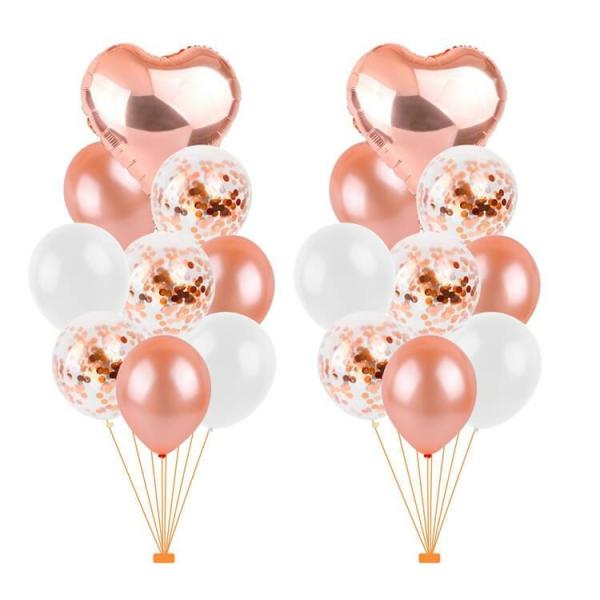 Pearl White Rose Gold Confetti Heart Balloon Bouquet 18Pk  |   Balloon Bouquets