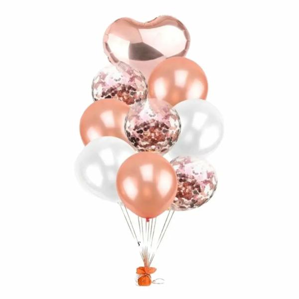 Pearl White Rose Gold Confetti Heart Balloon Bouquet 9Pk  |   Balloon Bouquets