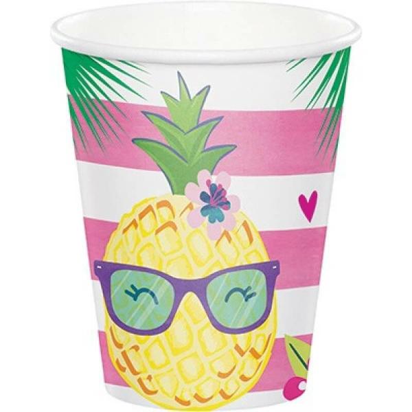 Pineapple N Friends Paper Cups 266Ml 8Pk  |   Party Cups