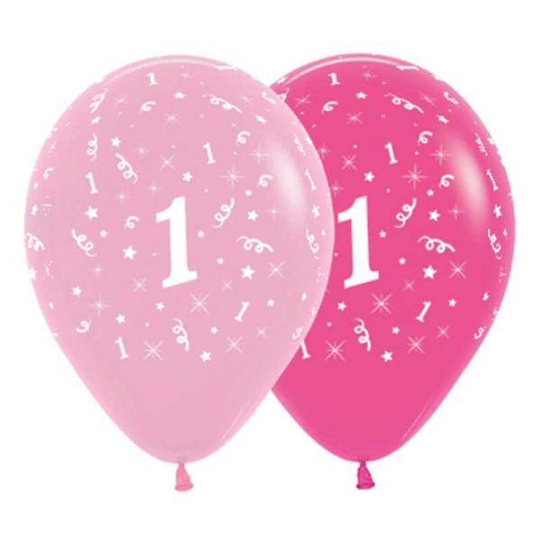 Pink 30Cm Age 1 Latex Balloons 6Pk  |   Printed Balloons