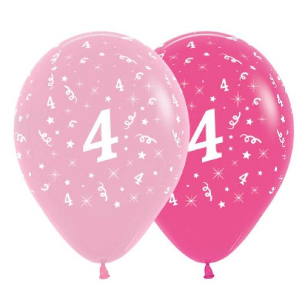 Pink 30Cm Age 4 Latex Balloons 6Pk  |   Printed Balloons