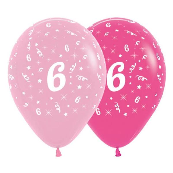 Pink 30Cm Age 6 Latex Balloons 6Pk  |   Printed Balloons