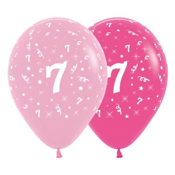 Pink 30Cm Age 7 Latex Balloons 6Pk  |   Printed Balloons