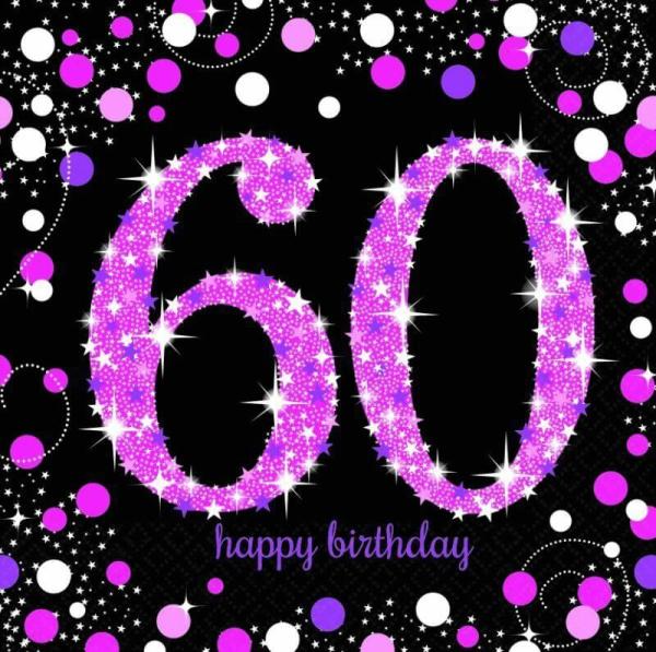 Pink Celebration 60 Birthday Lunch Napkins 16Pk  |   Party Napkins