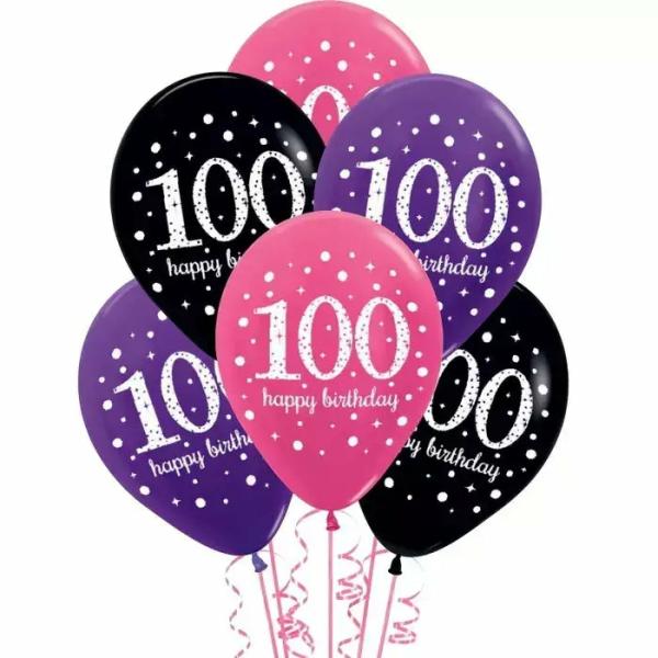 Pink Celebration Age 100 30Cm Latex Balloons  |   Printed Balloons