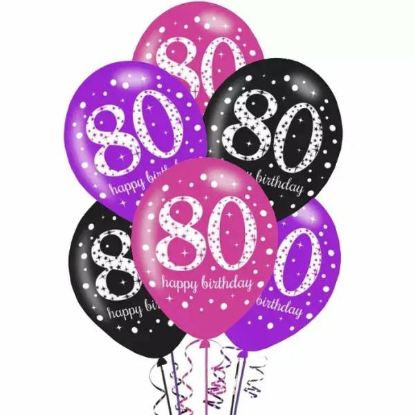 Pink Celebration Age 80 30Cm Latex Balloons 6Pk  |   Printed Balloons