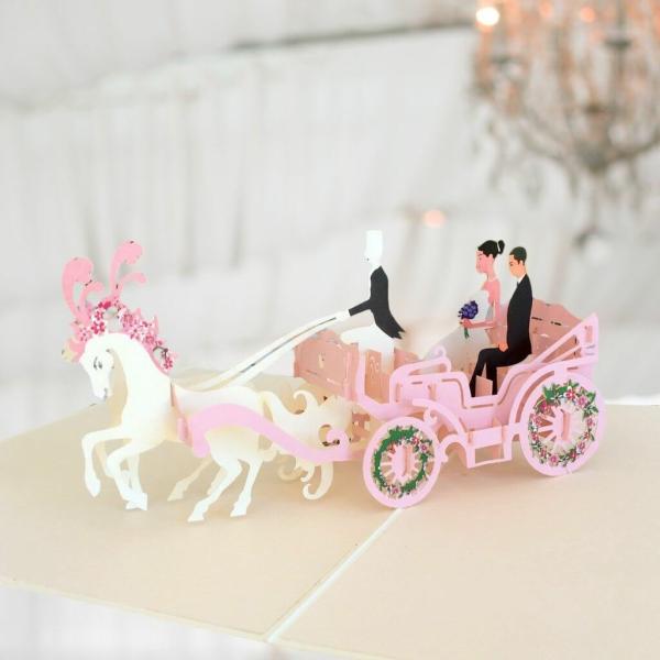 Pink Classic Wedding Horse Carriage Pop Card  |   Congratulations