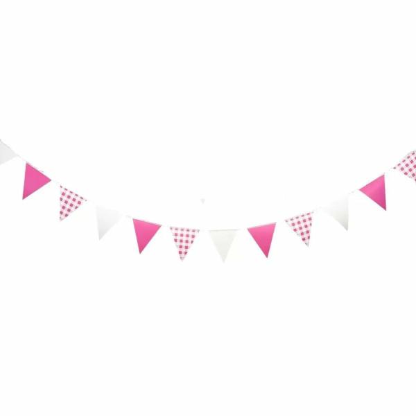 Pink Gingham Paper Flag Bunting 3.5M  |   Party Banners