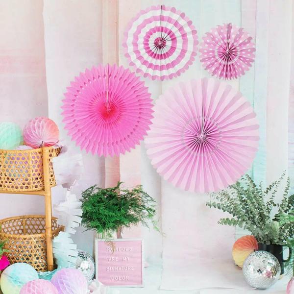 Pink Hanging Decorative Paper Fans 4Pk  |   Decorative Fans