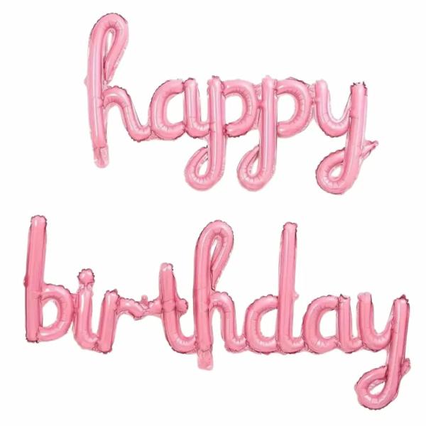 Pink ‘Happy Birthday’ Script Balloon Banner Set  |   Foil Balloon Phrases