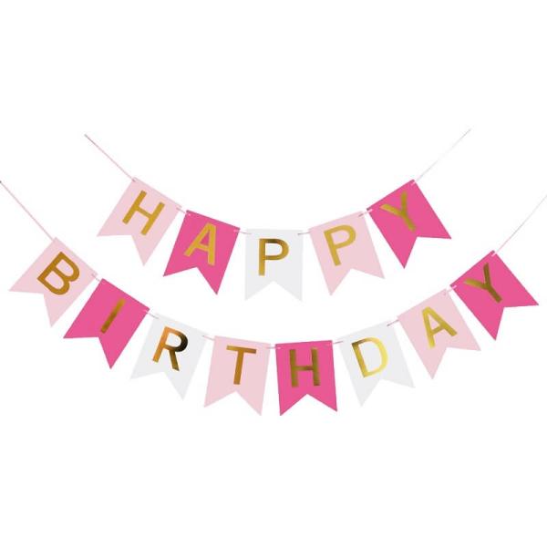 Pink & Hot Pink Happy Birthday Paper Bunting Banner  |   Party Banners