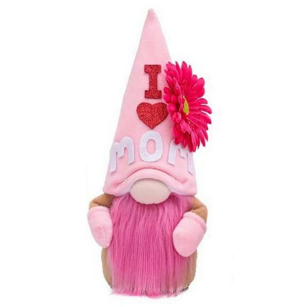 Pink ‘I Love Mom’ Gnome With Flowers  |   Gnomes