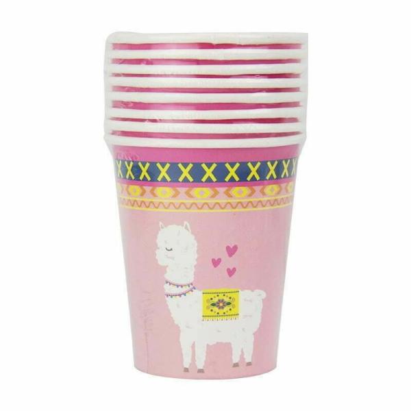 Pink Llama Paper Party Cups 266Ml 8Pk  |   Party Cups