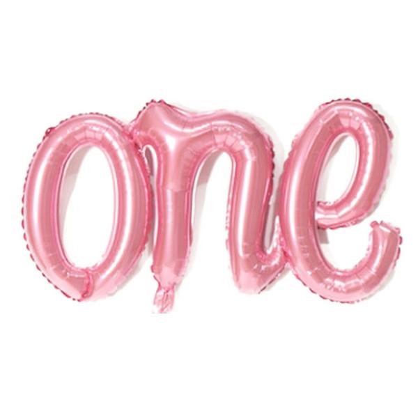 Pink ‘One’ Script First Birthday Party Foil Balloon  |   Party Banners