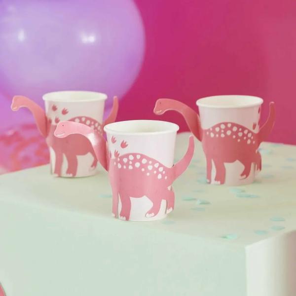 Pink Pop Out Dinosaur Paper Cups 8Pk  |   Party Cups