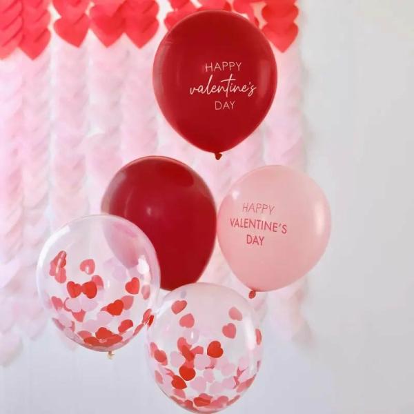 Pink, Red And Confetti Valentines Balloon Bundle 5Pk  |   Balloon Bouquets