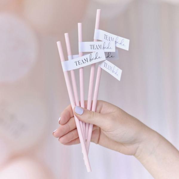 Pink ‘Team Bride’ Hen Party Paper Straws 16Pk  |   Drinking Straws