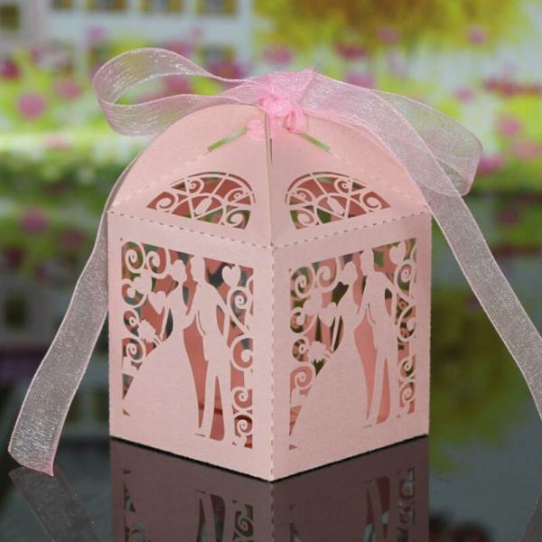 Pink Wedding Couple Bombonierre Gift Boxes 10Pk  |   Treat Boxes & Bags