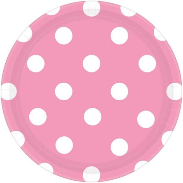 Polka Dot Round Paper Plates 23Cm – New Pink  |   Party Plates