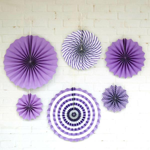 Purple Hanging Paper Fan Decorations 6Pk  |   Decorative Fans