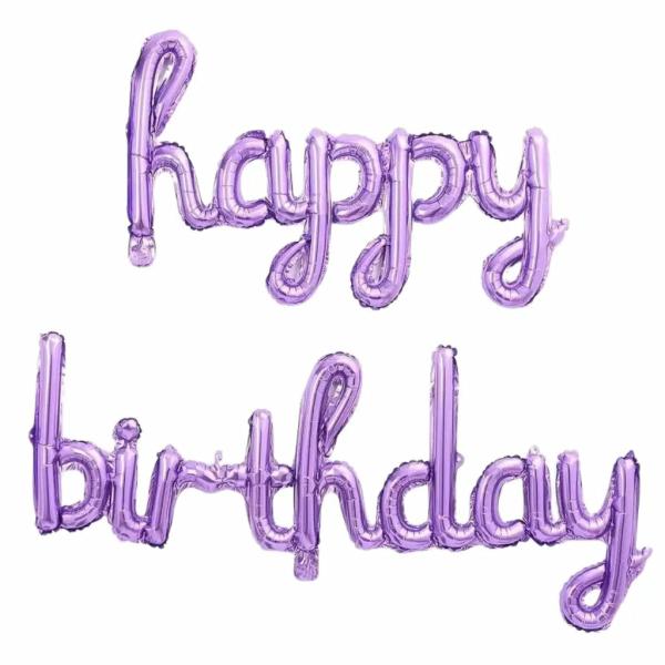 Purple ‘Happy Birthday’ Script Balloon Banner Set  |   Foil Balloon Phrases