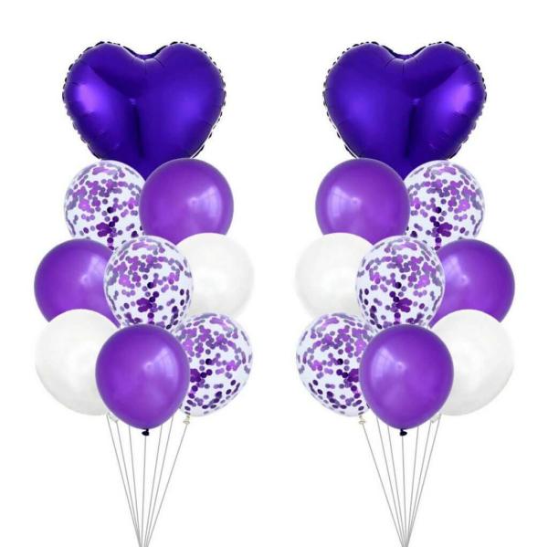 Purple Heart & Confetti Balloon Bouquet 18Pk  |   Balloon Bouquets