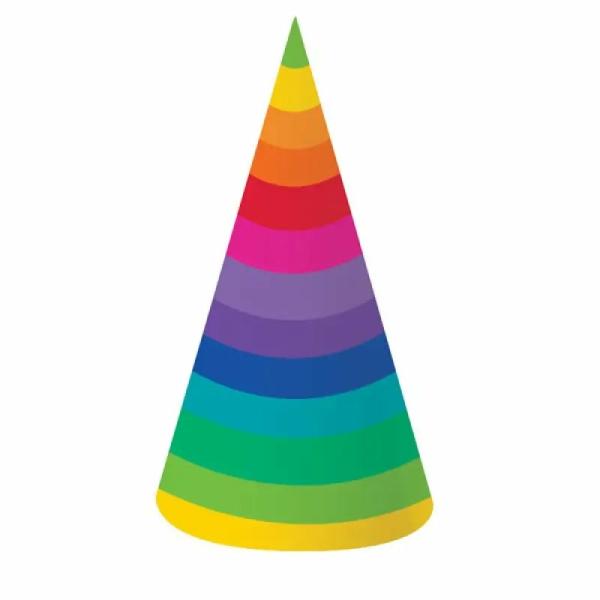 Rainbow Cone Shaped Party Hats 8Pk  |   Party Hats