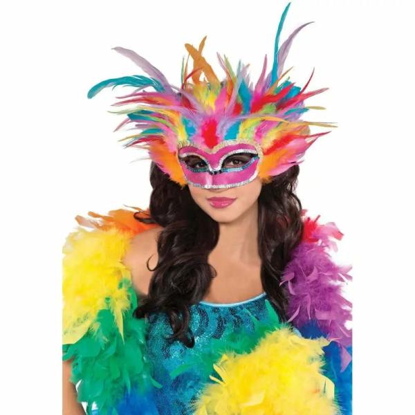 Rainbow Feather And Sequin Masquerade Mask  |   Party Hats