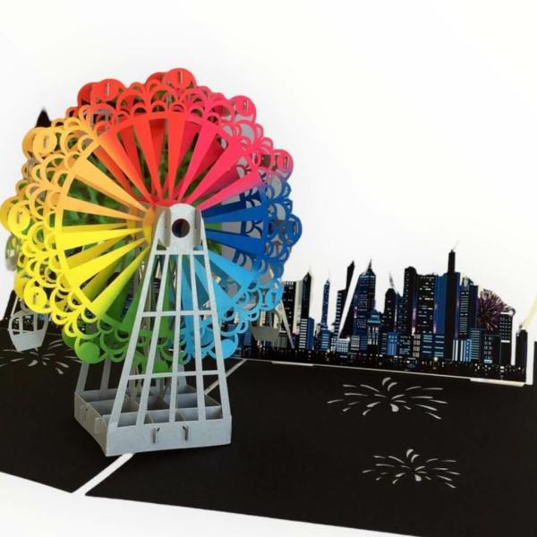 Rainbow Ferris Wheel 3D Pop Up Card – Grey Cover  |   Farewell & Goodbye