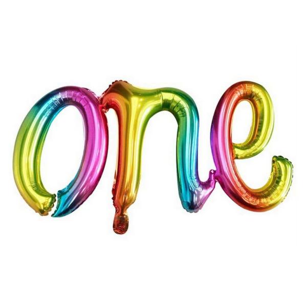 Rainbow ‘One’ Script First Birthday Foil Balloon  |   Party Banners