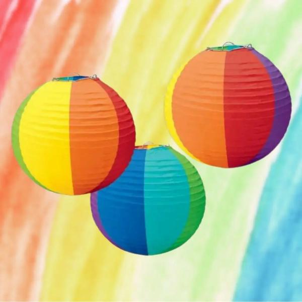 Rainbow Round Paper Lanterns 3Pk  |   Paper Lanterns