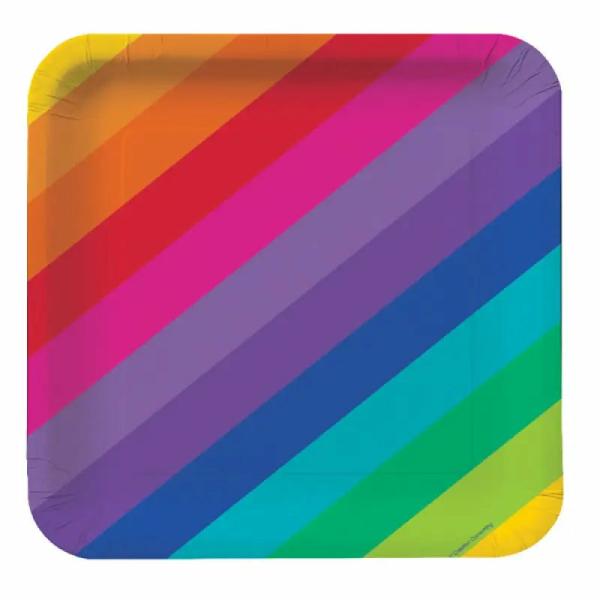 Rainbow Square Dinner Paper Plates 23Cm 8Pk  |   Party Plates