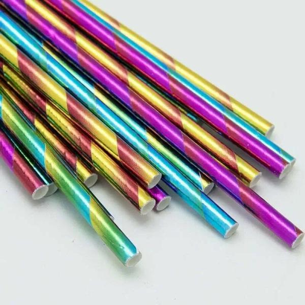 Rainbow Striped Paper Straws 20Pk  |   Drinking Straws