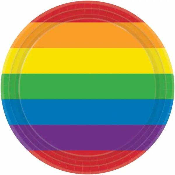 Rainbow Striped Round Paper Plates 17Cm 8Pk  |   Party Plates