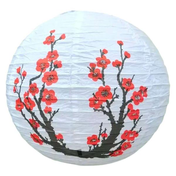 Red Cherry Blossom Chinese Paper White Lantern 30Cm  |   Paper Lanterns