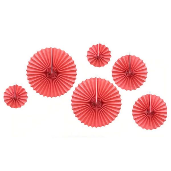 Red Hanging Paper Fan Decorations 6Pk  |   Decorative Fans