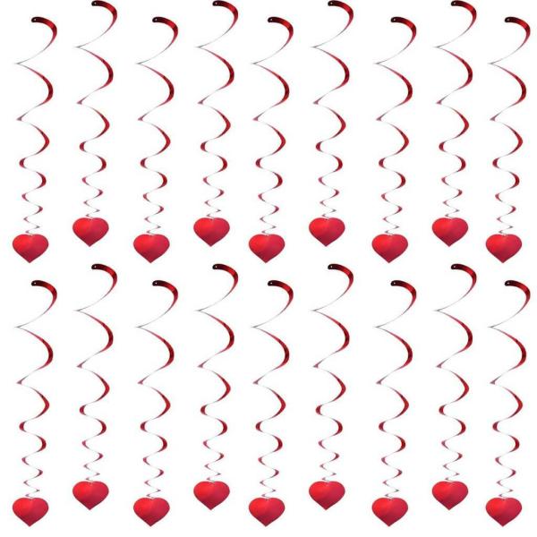 Red Heart Foil Hanging Spiral Swirl Decorations  |   Swirls