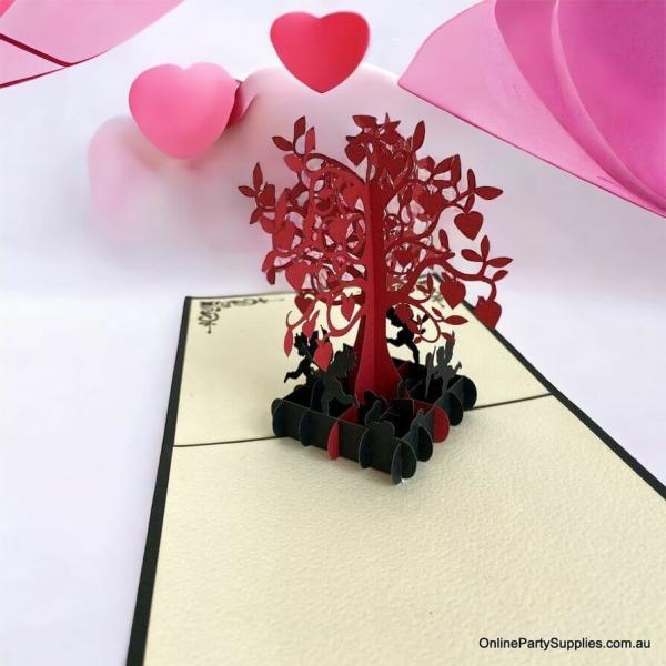 Red Tree Of Love Hearts 3D Pop Up Card – Black Cover  |   Valentine’s Day