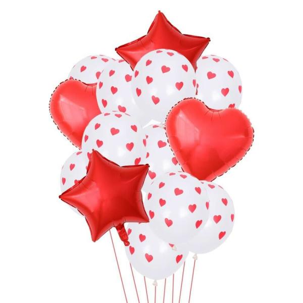 Red & White Polka Dot Heart Star Balloon Bouquet 14Pk  |   Balloon Bouquets